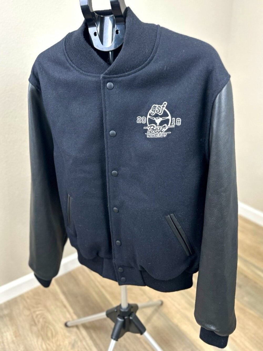 Dehen Men’s L Black Wool Leather Varsity Jacket GSF Best Managed Fleet 2018